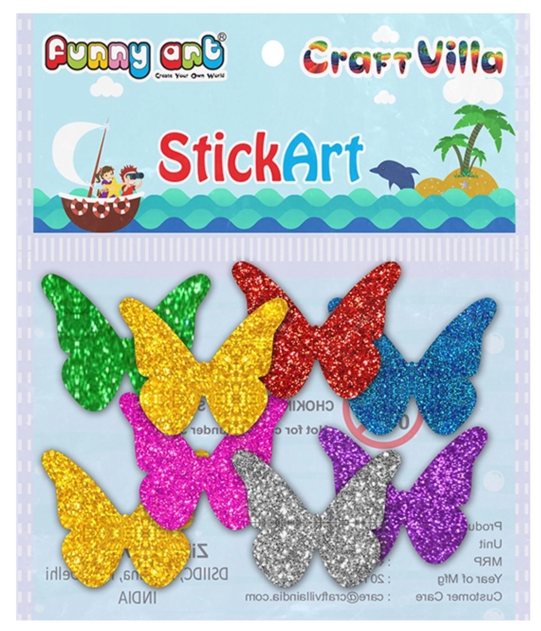 Craft Villa Sparkle Glitter Self Adhesive Multicolor Eva Foam Sticker (Butterfly Shape) Stickers for Craft , DIY, Scrapbooking and Decoration etc